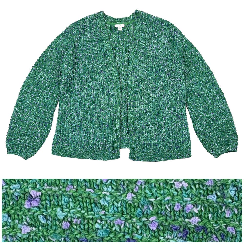 J. Jill Textured Cardigan Sweater Womens S Green Blue Purple Marled Open Front